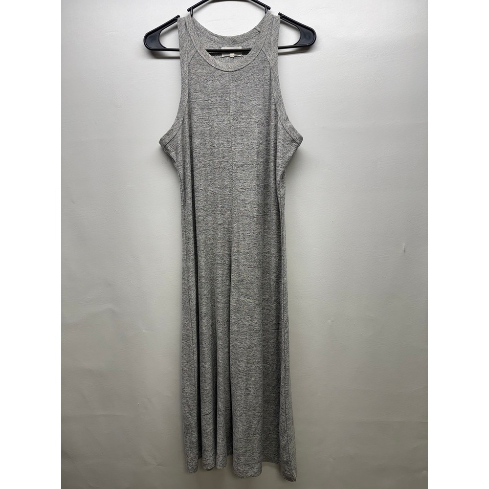 Lou & Grey Midi Dress Women M Gray Heathered Ribbed Knit Sleeveless Racerback - Picture 1 of 6